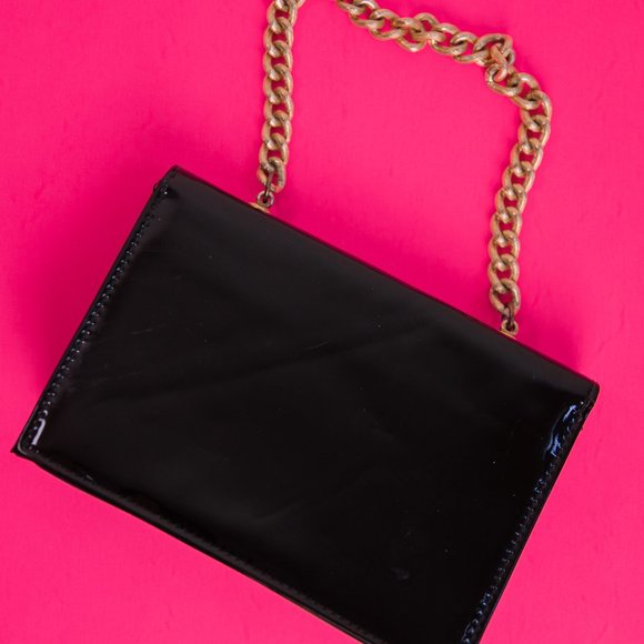 Mini 1950’s Patent Leather Handbag w/ Gold Chain - Picture 8 of 11